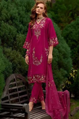 Women Floral Embroidered Panelled Sequinned Kurta with Trousers & With Dupatta