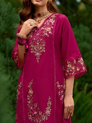 Women Floral Embroidered Panelled Sequinned Kurta with Trousers & With Dupatta 3