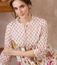 Women Floral Printed Empire  Cotton Kurta with Trousers