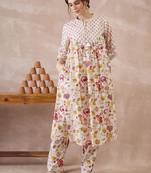 Women Floral Printed Empire  Cotton Kurta with Trousers