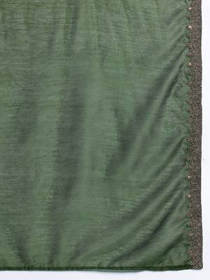 Plus Size Mustard Embroidered Straight Kurta Trousers With Dupatta Set 4