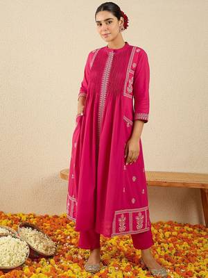 Women Ethnic Motifs Printed Cotton A-Line Kurta with Trousers 5