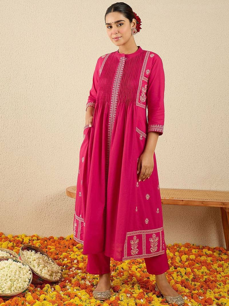 Women Ethnic Motifs Printed Cotton A-Line Kurta with Trousers