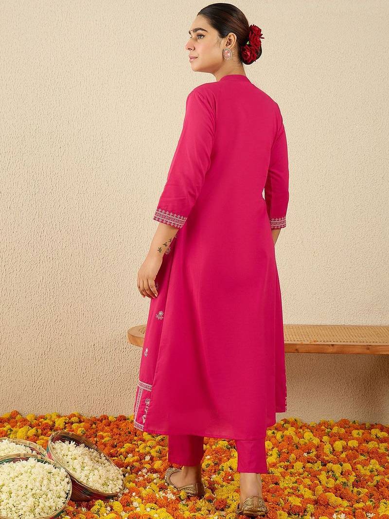Women Ethnic Motifs Printed Cotton A-Line Kurta with Trousers