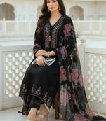 Women Floral Embroidered Regular Thread Work  Cotton Kurta with Trousers & With Dupatta