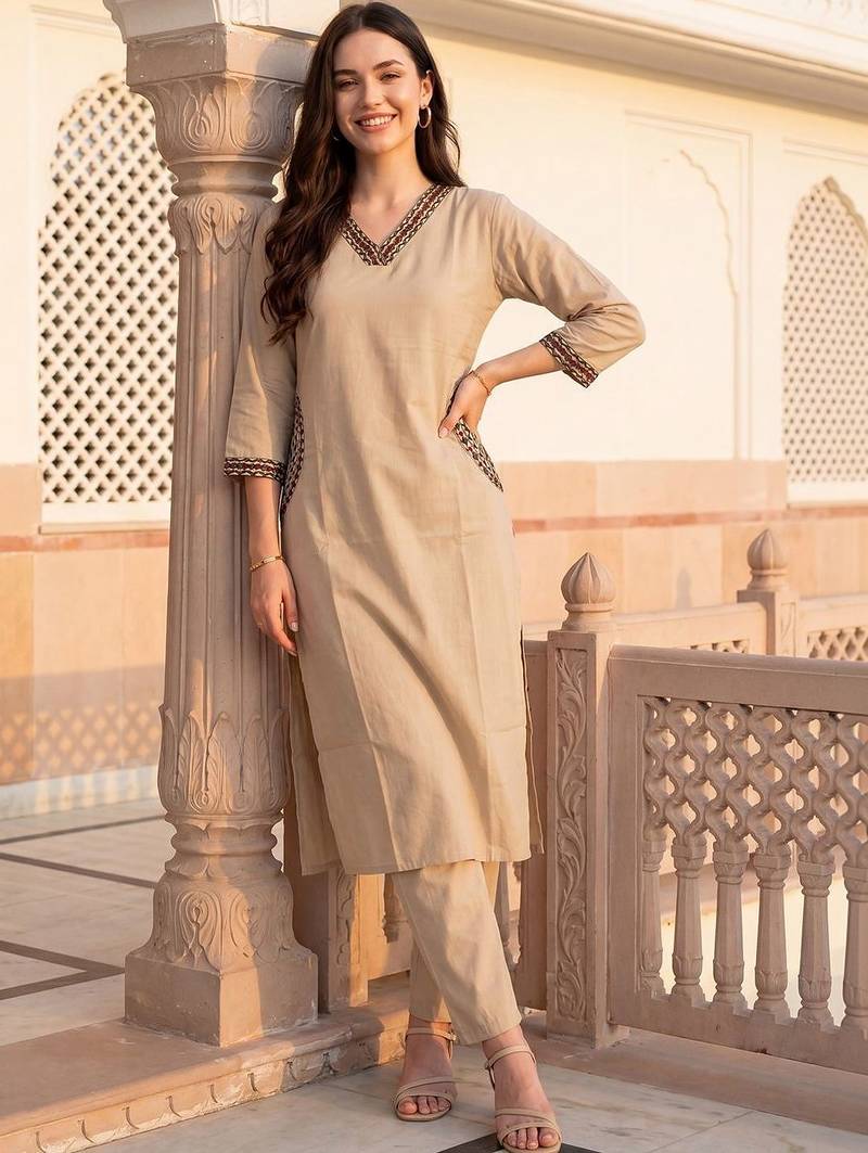 Women Ethnic Motifs Embroidered Regular Thread Work Pure Cotton Kurta with Trousers