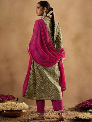 Bandhani Printed Pure Cotton Kurta With Trousers & Dupatta 4