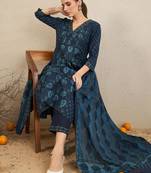 Floral Printed  Cotton Kurta With Trousers & Dupatta