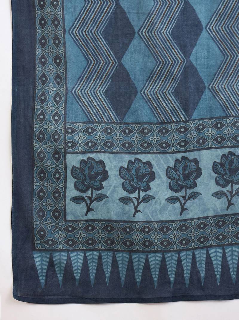 Floral Printed  Cotton Kurta With Trousers & Dupatta