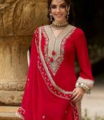 Ethnic Motifs Embroidered V-Neck Mirror Work Kurta With Trousers & Dupatta