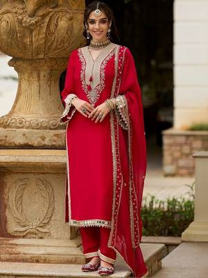 Ethnic Motifs Embroidered V-Neck Mirror Work Kurta With Trousers & Dupatta 3
