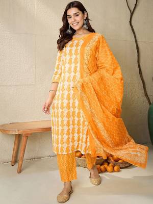 Paisley Printed V-Neck  Cotton Straight Kurta With Trousers And Dupatta 2