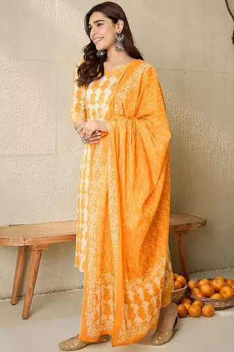 Paisley Printed V-Neck Pure Cotton Straight Kurta With Trousers And Dupatta