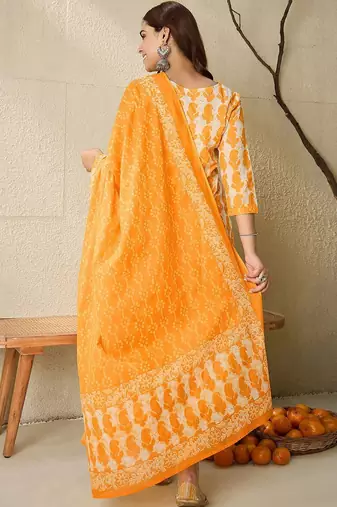Paisley Printed V-Neck Pure Cotton Straight Kurta With Trousers And Dupatta