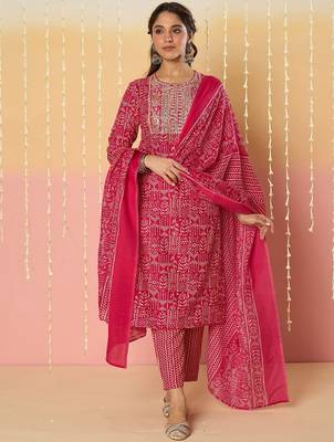 Women Ethnic Motifs Printed Regular Pure Cotton Kurta with Trousers & With Dupatta 1