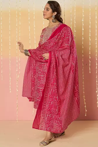 Women Ethnic Motifs Printed Regular Pure Cotton Kurta with Trousers & With Dupatta