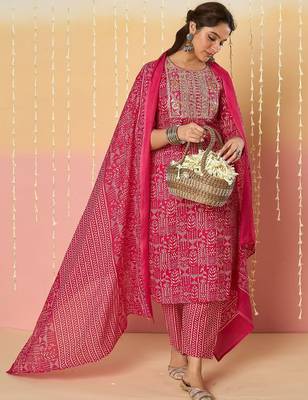 Women Ethnic Motifs Printed Regular Pure Cotton Kurta with Trousers & With Dupatta 5