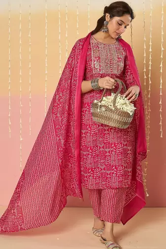 Women Ethnic Motifs Printed Regular Pure Cotton Kurta with Trousers & With Dupatta