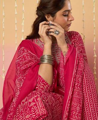 Women Ethnic Motifs Printed Regular Pure Cotton Kurta with Trousers & With Dupatta 7