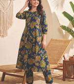 Women Floral Printed Regular Pure Cotton Kurta with Trousers