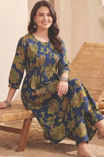 Women Floral Printed Regular Pure Cotton Kurta with Trousers