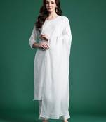 Women Floral Embroidered Regular Thread Work Pure Cotton Kurta with Trousers & With Dupatta