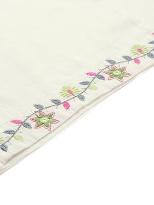 Plus Size White Embroidered Straight Kurta Trousers With Dupatta Set 8