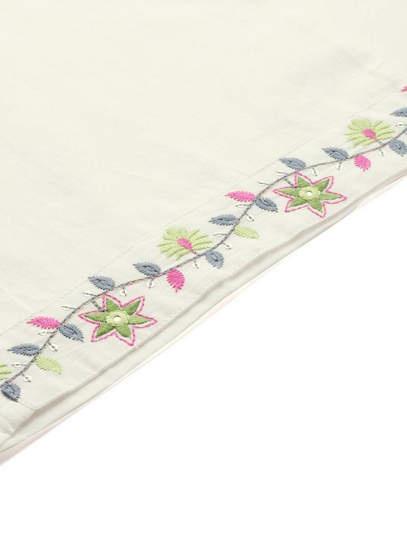 Plus Size White Embroidered Straight Kurta Trousers With Dupatta Set