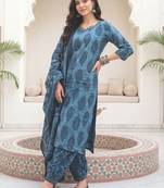 Women Ethnic Motifs Printed Regular Sequinned  Cotton Kurta with Salwar & With Dupatta