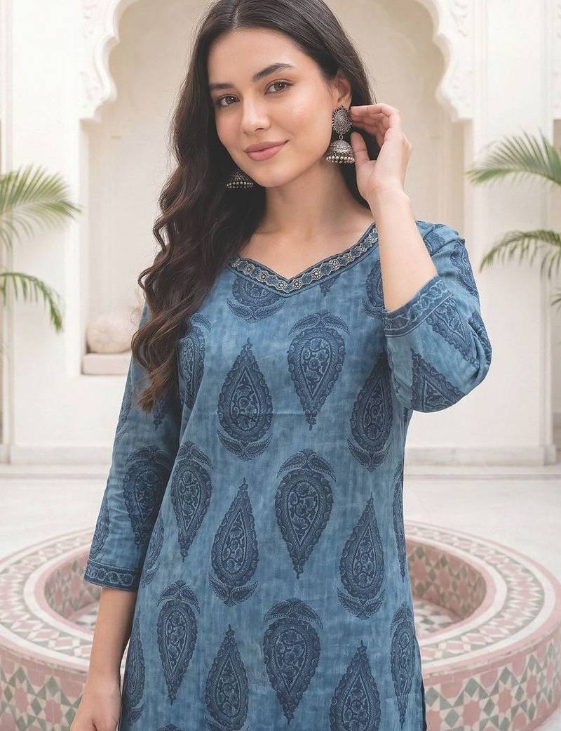 Women Ethnic Motifs Printed Regular Sequinned  Cotton Kurta with Salwar & With Dupatta