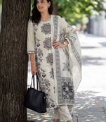 Women Ethnic Motifs Printed Regular Thread Work  Cotton Kurta with Trousers & With Dupatta