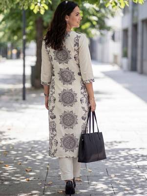 Women Ethnic Motifs Printed Regular Thread Work  Cotton Kurta with Trousers & With Dupatta 4