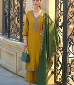 Ethnic Motifs Embroidered Regular Thread Work Straight Kurta Set