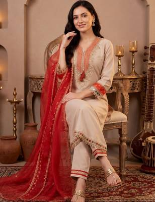 Women Ethnic Motifs Embroidered Regular Mirror Work Kurta with Trousers & With Dupatta 1