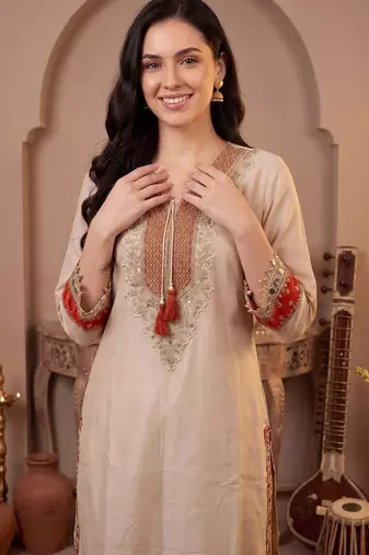 Women Ethnic Motifs Embroidered Regular Mirror Work Kurta with Trousers & With Dupatta