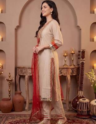 Women Ethnic Motifs Embroidered Regular Mirror Work Kurta with Trousers & With Dupatta 3