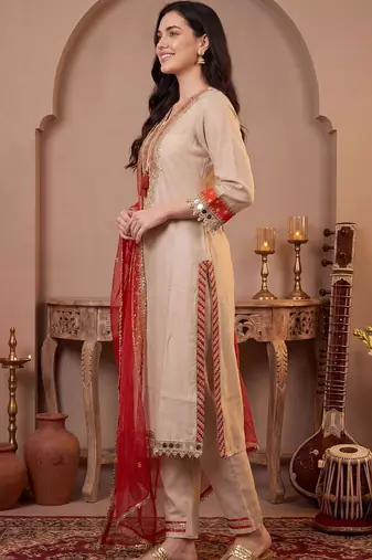 Women Ethnic Motifs Embroidered Regular Mirror Work Kurta with Trousers & With Dupatta