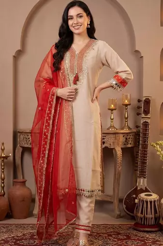 Women Ethnic Motifs Embroidered Regular Mirror Work Kurta with Trousers & With Dupatta