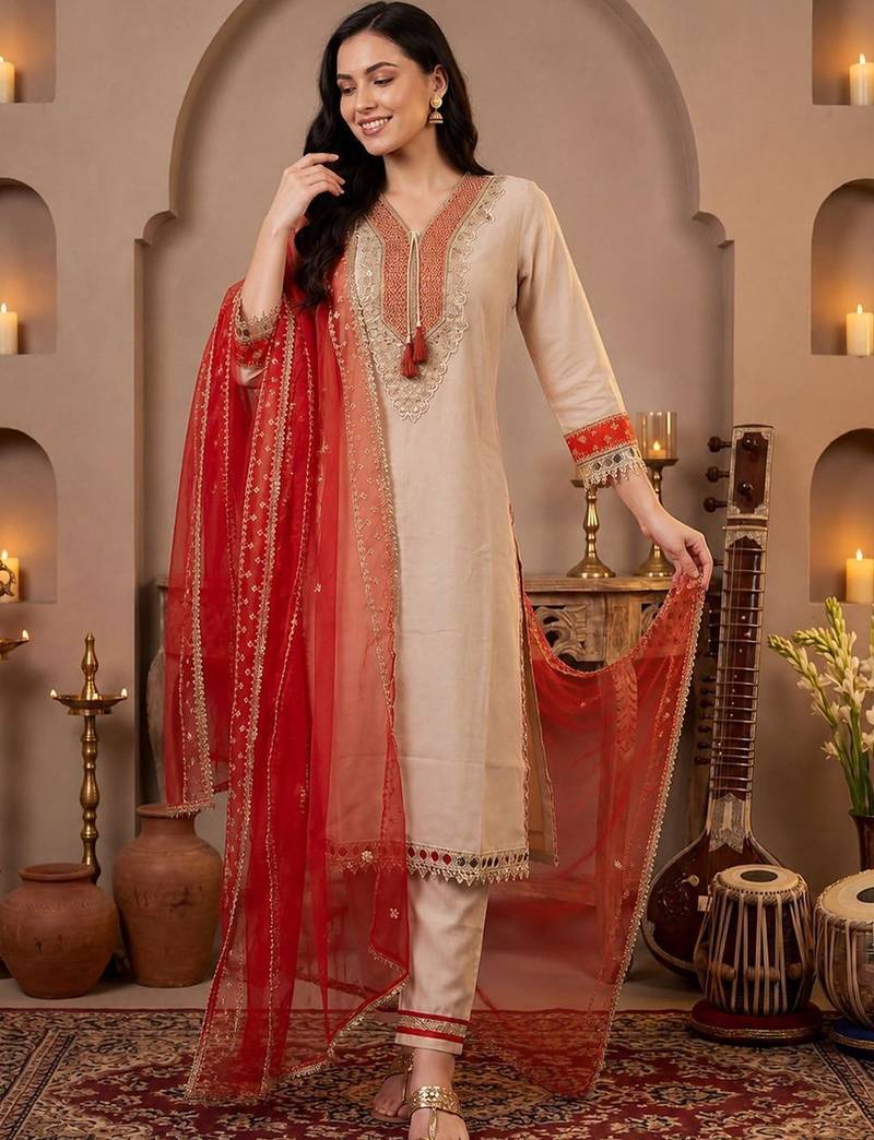 Women Ethnic Motifs Embroidered Regular Mirror Work Kurta with Trousers & With Dupatta