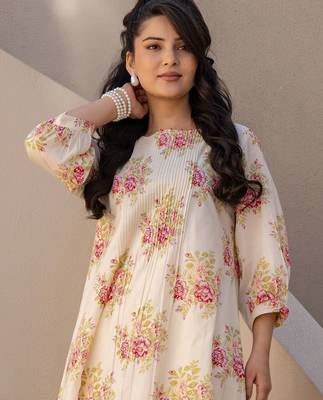 Floral Printed A Line  Cotton Kurta With Trousers 2