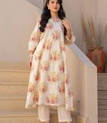 Floral Printed A Line  Cotton Kurta With Trousers