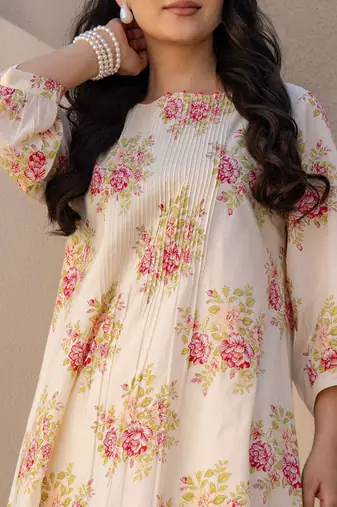 Floral Printed A Line  Cotton Kurta With Trousers