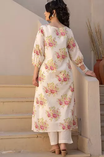 Floral Printed A Line  Cotton Kurta With Trousers
