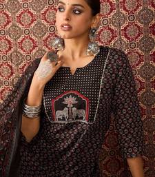 Floral Printed  Cotton Straight Kurta Trousers With Dupatta