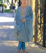 Ethnic Motifs Embroidered Sequinned Straight Kurta With Trousers & Dupatta