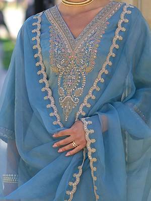Ethnic Motifs Embroidered Sequinned Straight Kurta With Trousers & Dupatta 5