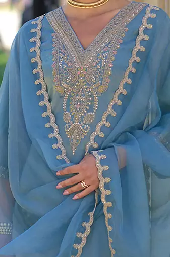 Ethnic Motifs Embroidered Sequinned Straight Kurta With Trousers & Dupatta