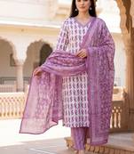 Women Ethnic Motifs Printed Regular  Cotton Kurta with Trousers & With Dupatta