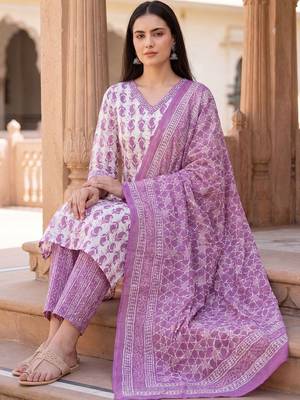 Women Ethnic Motifs Printed Regular  Cotton Kurta with Trousers & With Dupatta 2