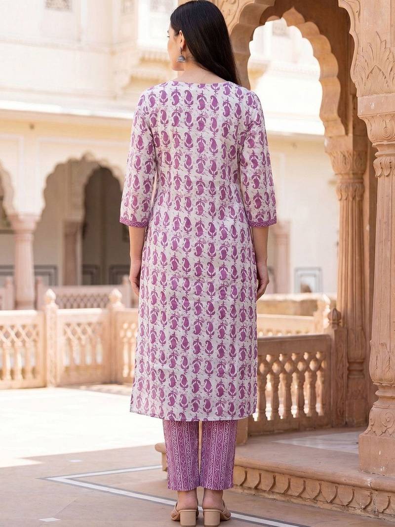 Women Ethnic Motifs Printed Regular  Cotton Kurta with Trousers & With Dupatta